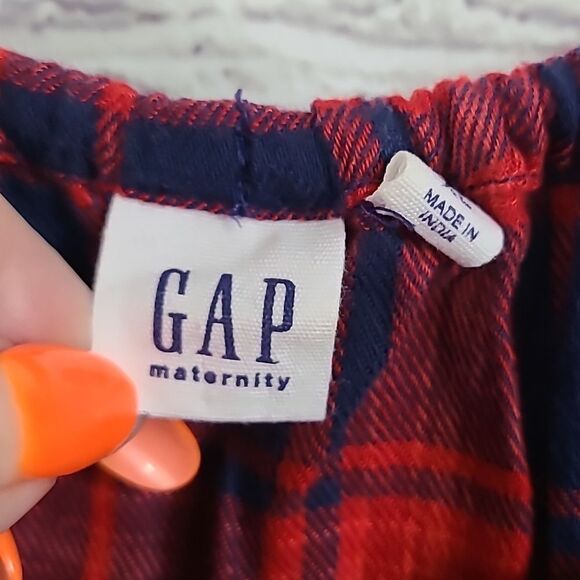 GAP Maternity Split-Neck Red Plaid Top Long Sleeve Flannel Shirt Bow Tie Keyhole - Picture 5 of 10